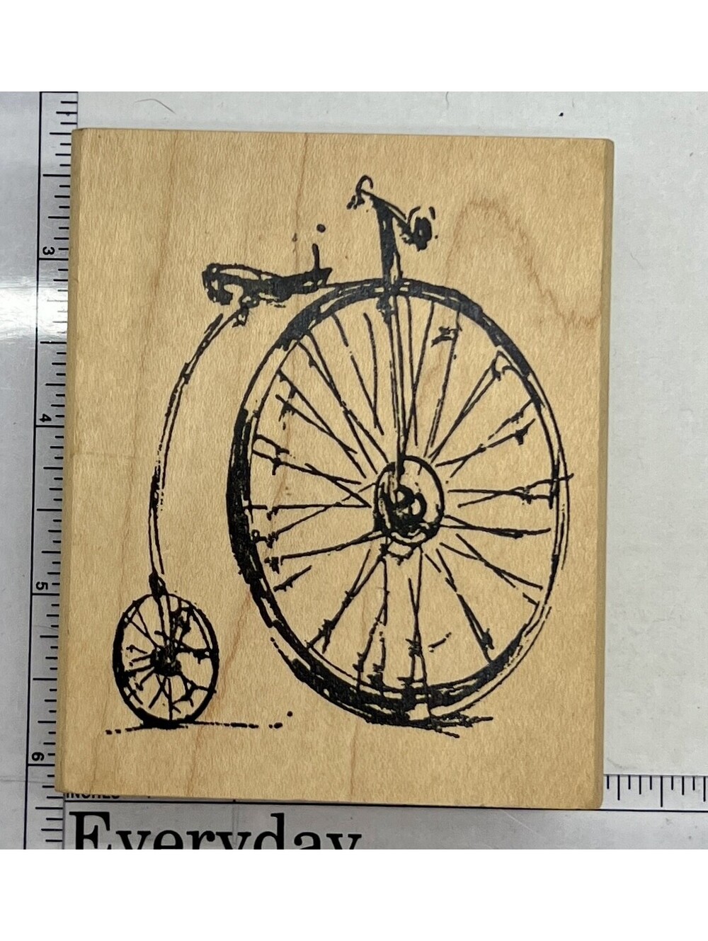Vintage Penny Farthing High Wheel Bicycle Wood Mounted Rubber Stamp